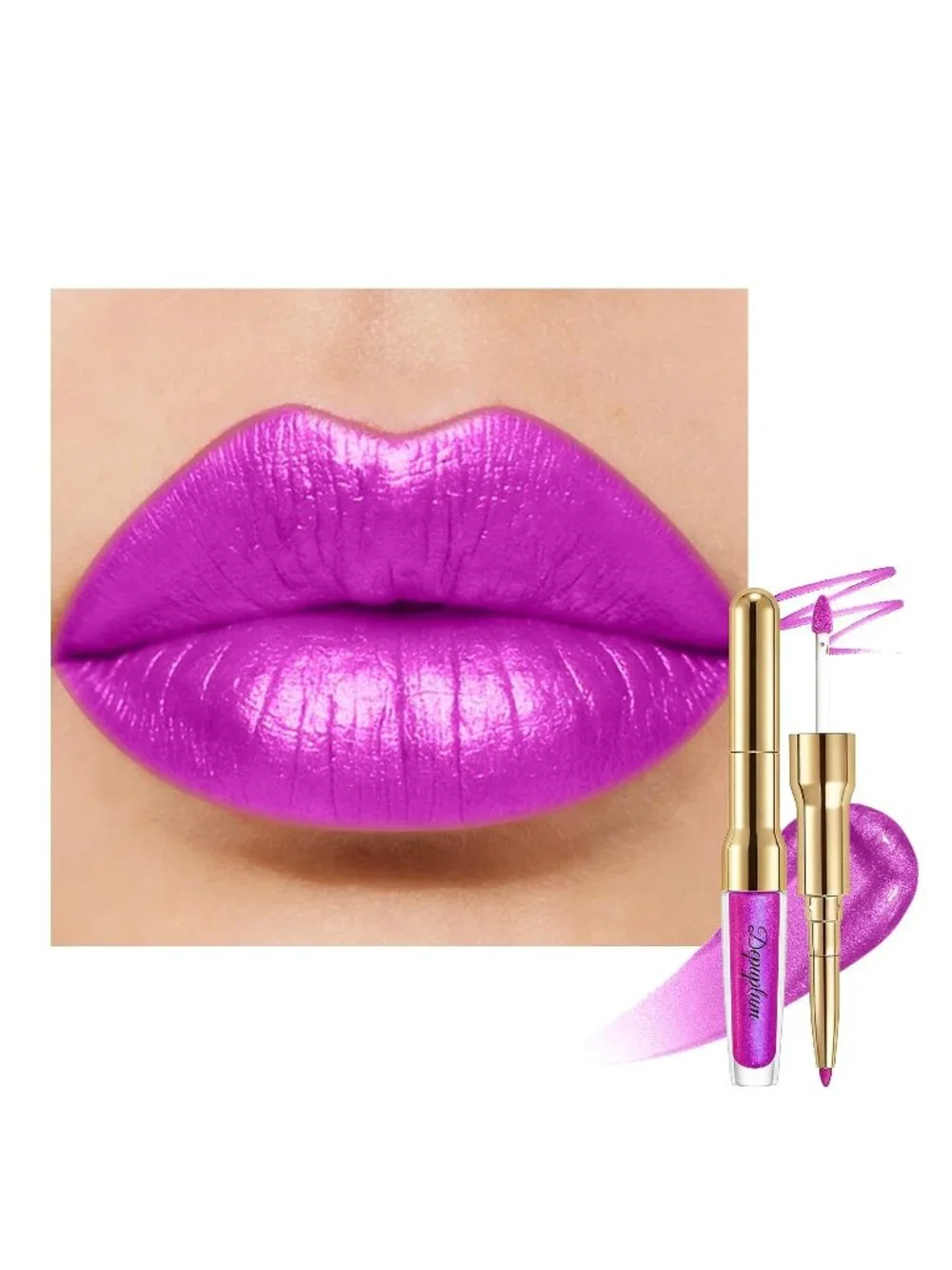 Women's GB12 Whisper Metallic 2-in-1 Glitter Long Lasting Lipstick & Lip Liner